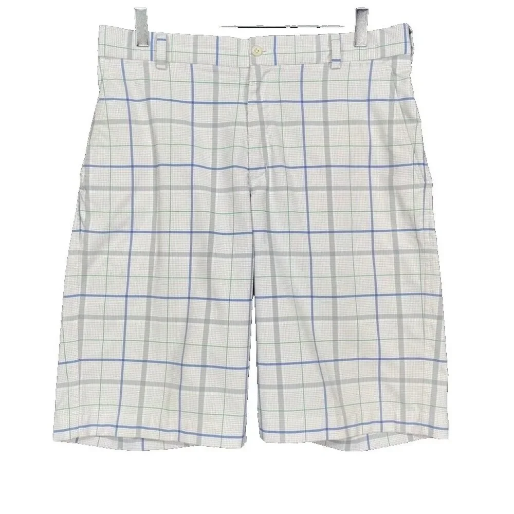 Nike Golf Shorts Mens‎ 32 Blue Green Grey Plaid Tech Performance Dri Fit Stretch